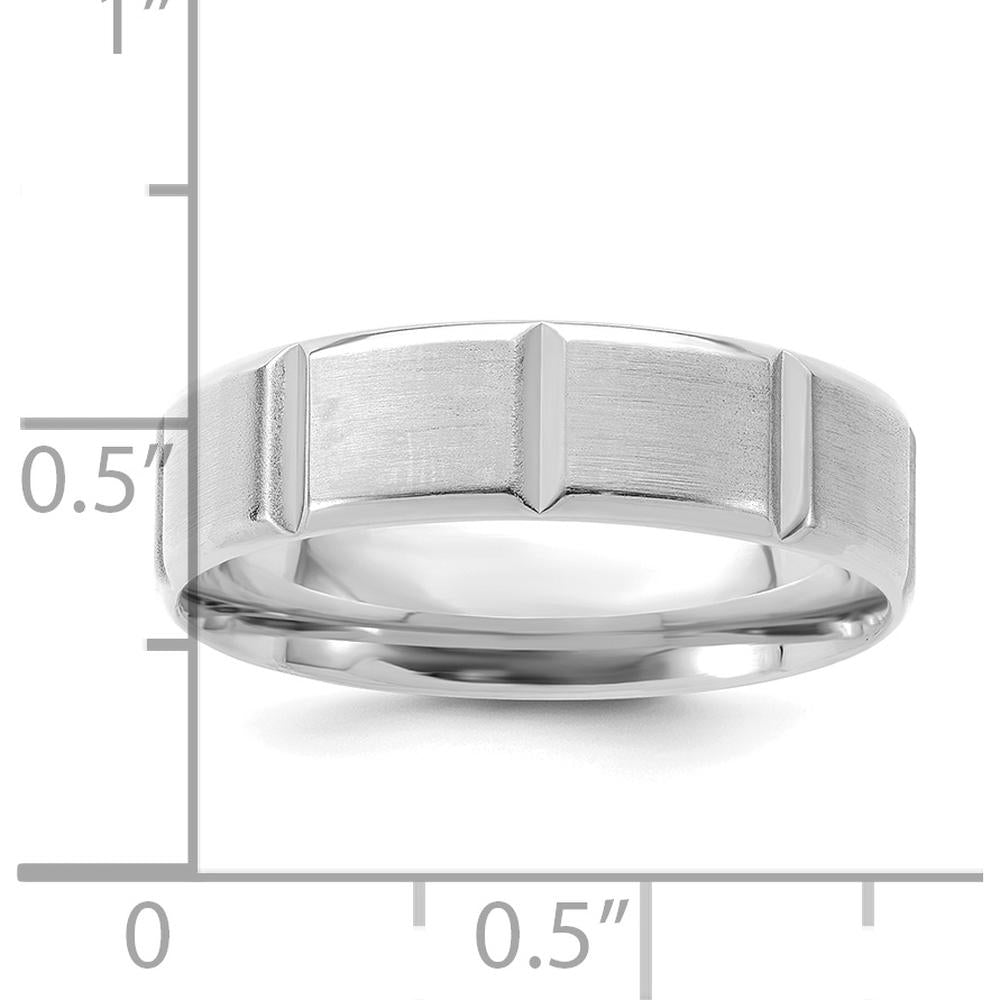 14K White Gold 6mm Lightweight Comfort Fit Brushed/Polished Beveled Edge Wedding Band by 0