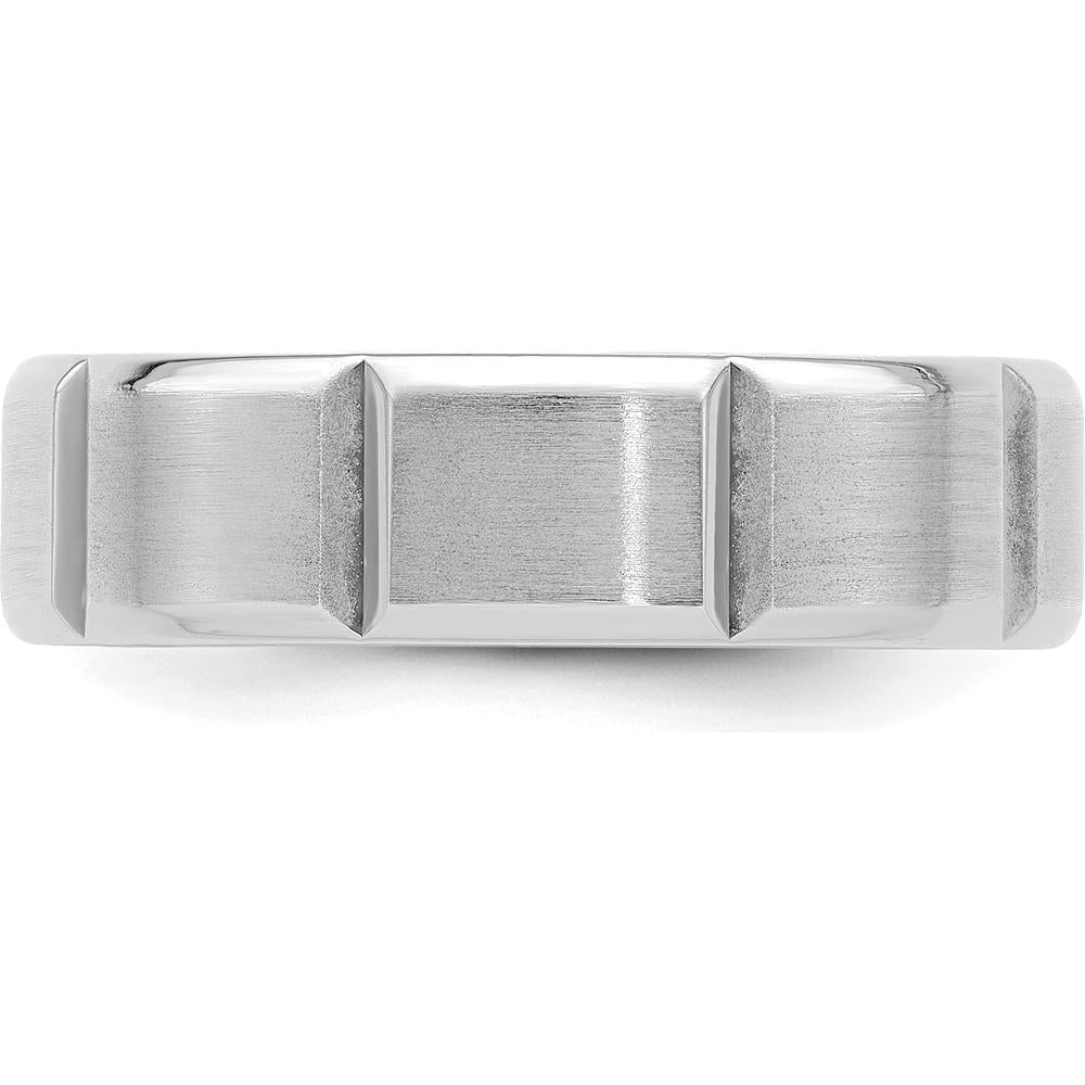 14K White Gold 6mm Lightweight Comfort Fit Brushed/Polished Beveled Edge Wedding Band by 0