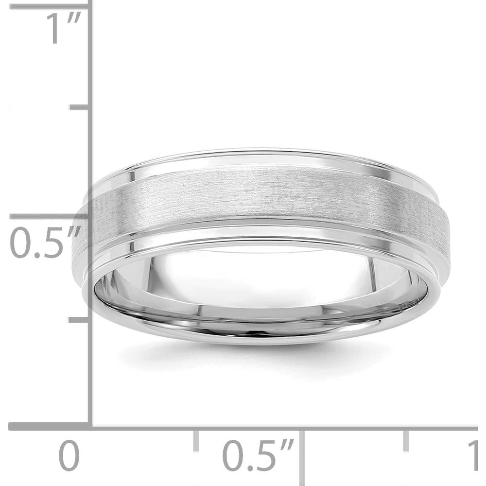 14K White Gold 6mm Lightweight Comfort Fit Brushed Satin Fancy Wedding Band - Size 11 by 0
