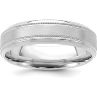14K White Gold 6mm Lightweight Comfort Fit Wedding Band with Brushed Satin and Polished Milgrain Edges by 0