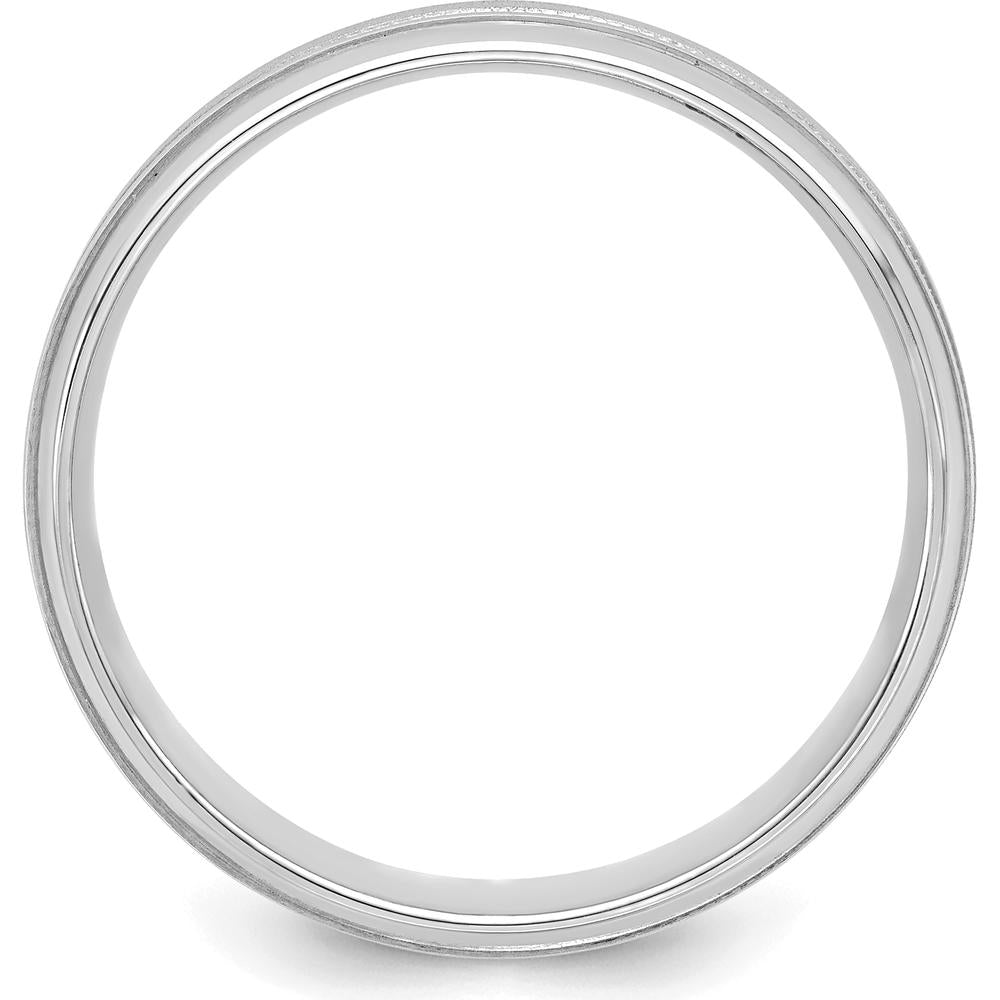 14K White Gold 6mm Lightweight Comfort Fit Wedding Band with Brushed Satin and Polished Milgrain Edges by 0