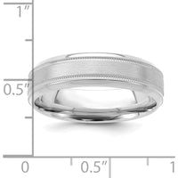 14K White Gold 6mm Lightweight Comfort Fit Wedding Band with Brushed Satin and Polished Milgrain Edges by 0