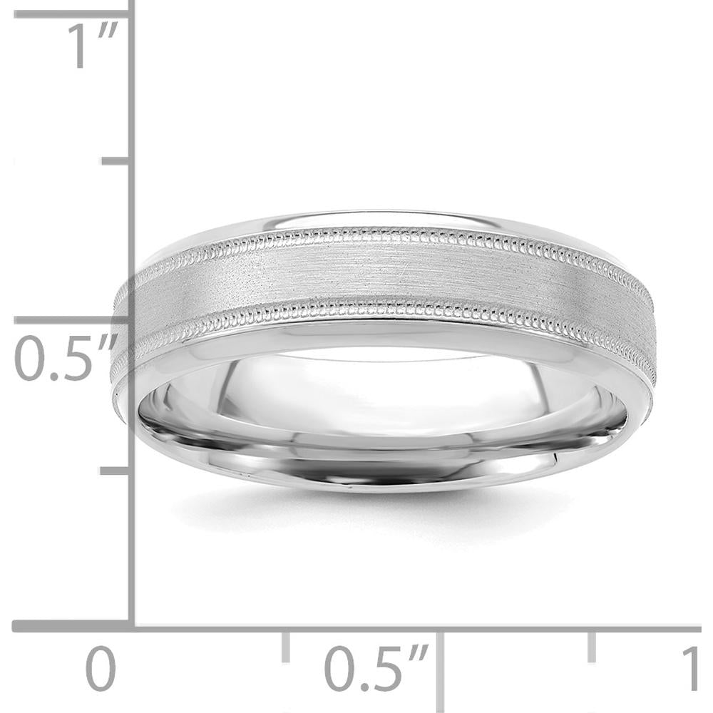 14K White Gold 6mm Lightweight Comfort Fit Wedding Band with Brushed Satin and Polished Milgrain Edges by 0
