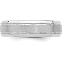 14K White Gold 6mm Lightweight Comfort Fit Wedding Band with Brushed Satin and Polished Milgrain Edges by 0