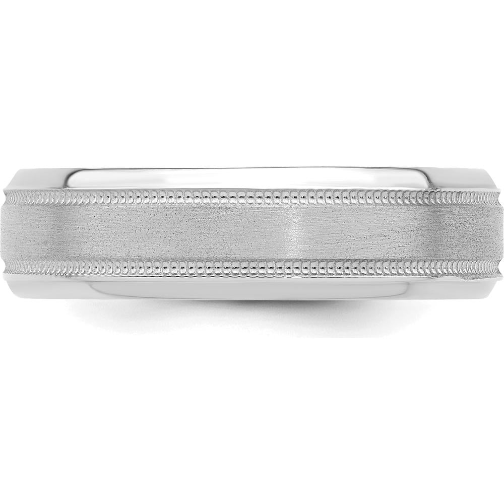 14K White Gold 6mm Lightweight Comfort Fit Wedding Band with Brushed Satin and Polished Milgrain Edges by 0