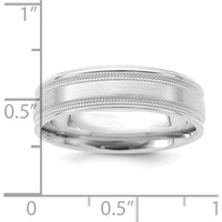 14K White Gold 6mm Lightweight Comfort Fit Wedding Band with Brushed Satin and Polished Milgrain Grooved Edges by 0