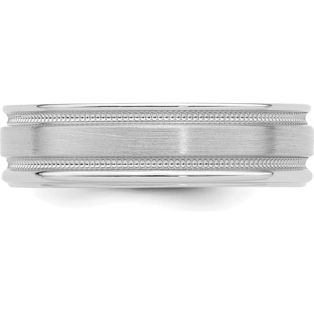 14K White Gold 6mm Lightweight Comfort Fit Wedding Band with Brushed Satin and Polished Milgrain Grooved Edges by 0