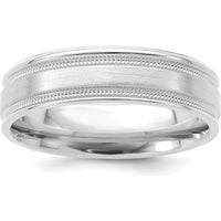 14K White Gold 6mm Lightweight Comfort Fit Wedding Band with Milgrain Grooved Edges by 0