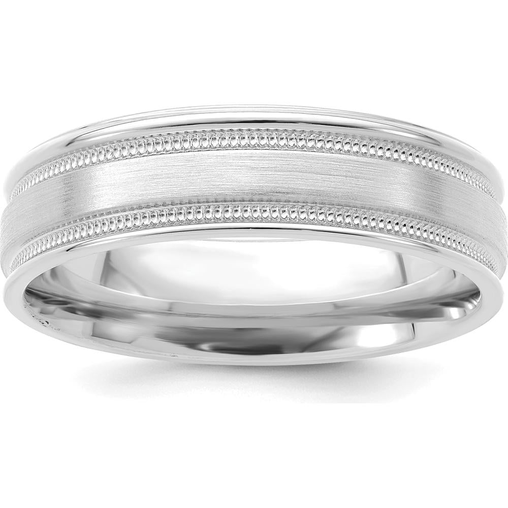 14K White Gold 6mm Lightweight Comfort Fit Wedding Band with Milgrain Grooved Edges by 0