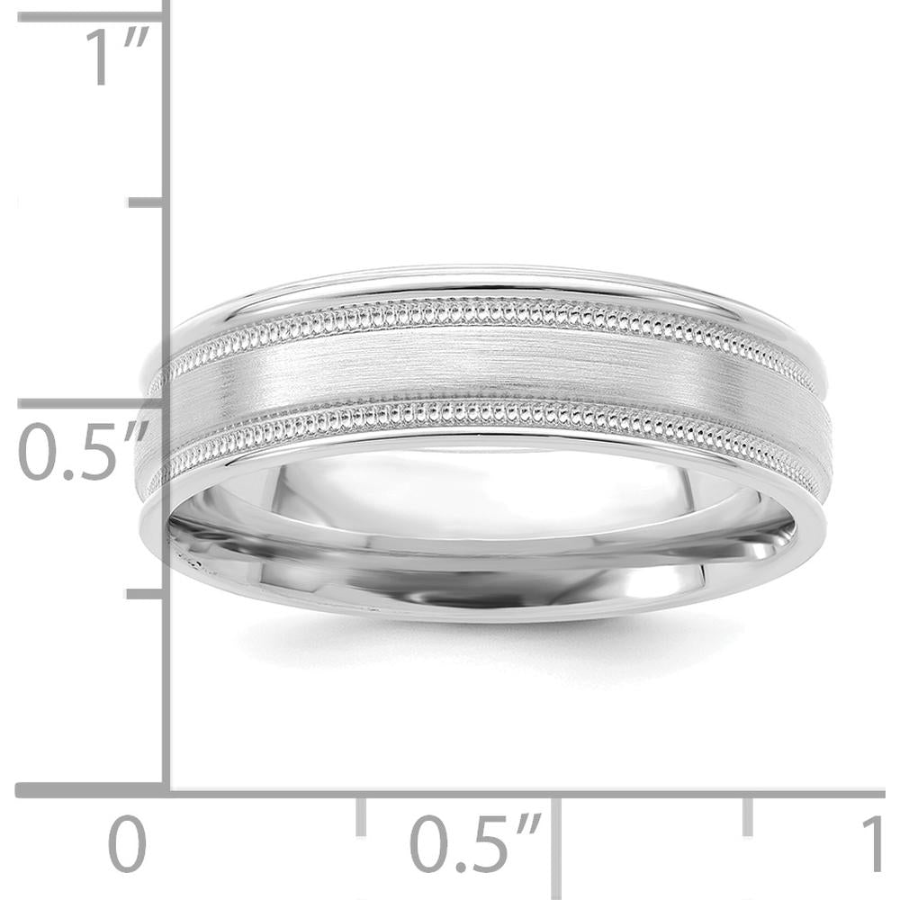 14K White Gold 6mm Lightweight Comfort Fit Wedding Band with Milgrain Grooved Edges by 0