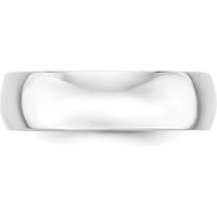 14K White Gold 6mm Lightweight Half Round Wedding Band - Size 14 with Polished Finish by Luciano & Cie