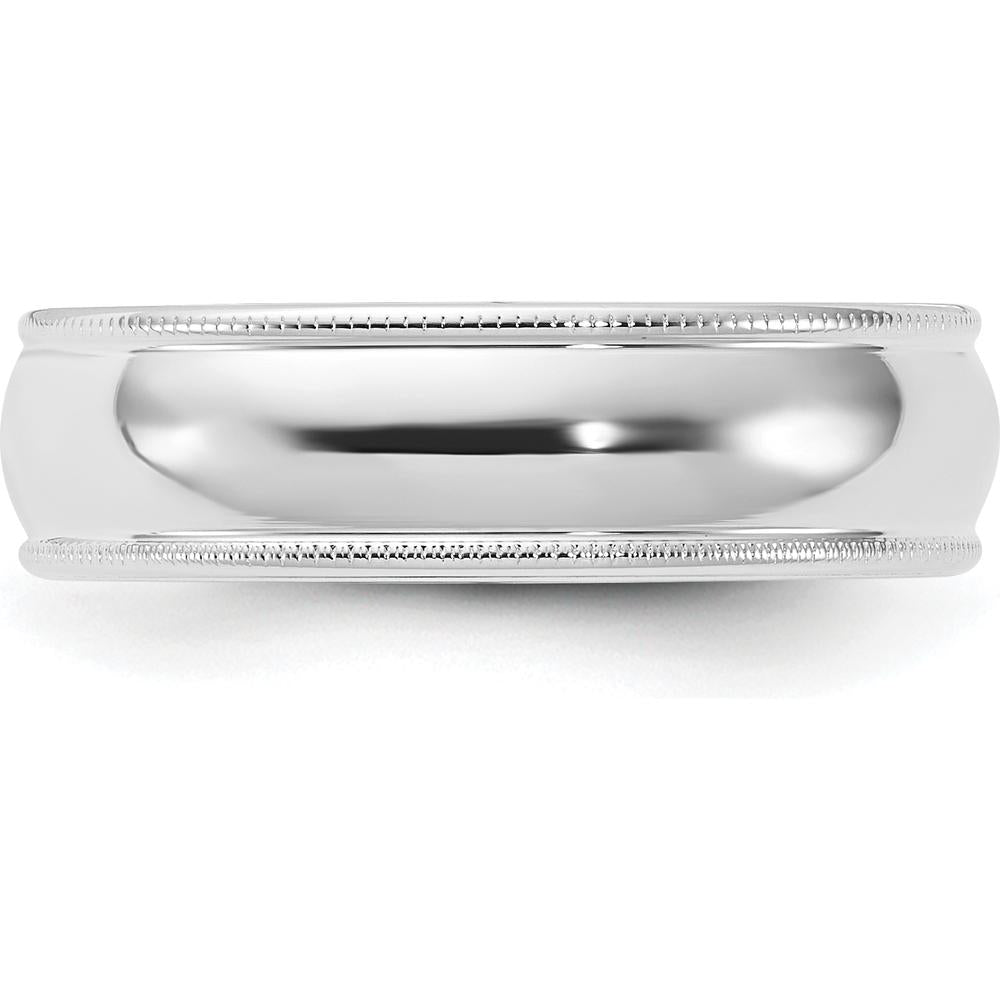 14K White Gold 6mm Milgrain Half Round Comfort Fit Wedding Band - Size 11 by Luciano & Cie