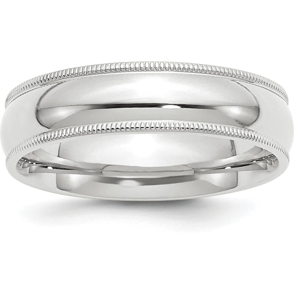 14K White Gold 6mm Milgrain Half Round Comfort Fit Wedding Band - Size 12 by Luciano & Cie