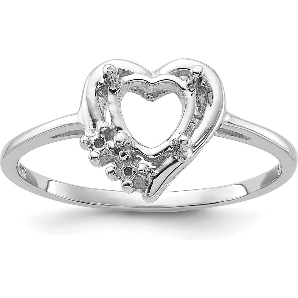 14K White Gold 6mm Open Heart Ring Mounting with 0.03 Carat Diamond Accents - Polished Rhodium Finish by Monteluci Fine Jewelry
