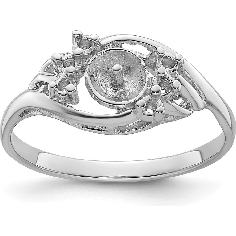 14K White Gold 6mm Pearl and Diamond Ring Mounting with Polished Rhodium Finish by Monteluci Fine Jewelry