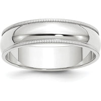 14K White Gold 6mm Polished Half-Round Milgrain Wedding Band by Luciano & Cie