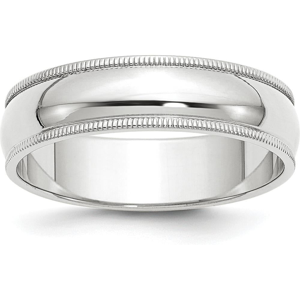 14K White Gold 6mm Polished Half-Round Milgrain Wedding Band by Luciano & Cie