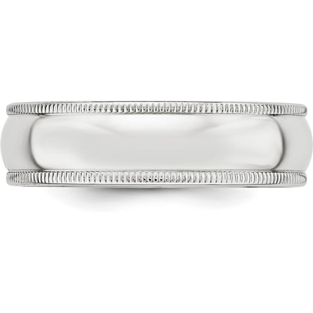 14K White Gold 6mm Polished Half-Round Milgrain Wedding Band by Luciano & Cie