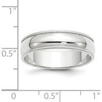 14K White Gold 6mm Polished Half-Round Milgrain Wedding Band by Luciano & Cie