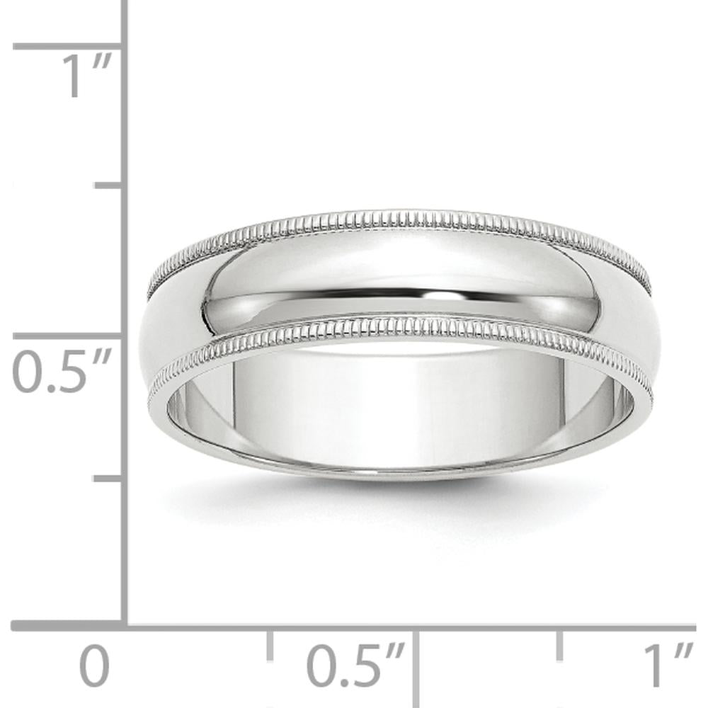 14K White Gold 6mm Polished Half-Round Milgrain Wedding Band by Luciano & Cie