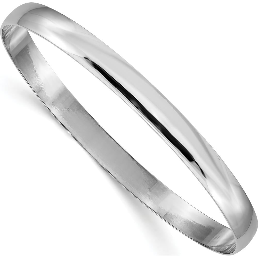 14K White Gold 6mm Polished Slip-On Half-Round Bangle Bracelet by Oro Pregiato