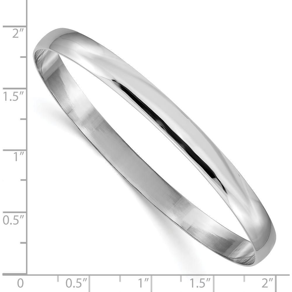 14K White Gold 6mm Polished Slip-On Half-Round Bangle Bracelet by Oro Pregiato