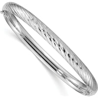 14K White Gold 6mm Polished Textured Hinged Oval Bangle Bracelet by Oro Pregiato