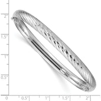 14K White Gold 6mm Polished Textured Hinged Oval Bangle Bracelet by Oro Pregiato