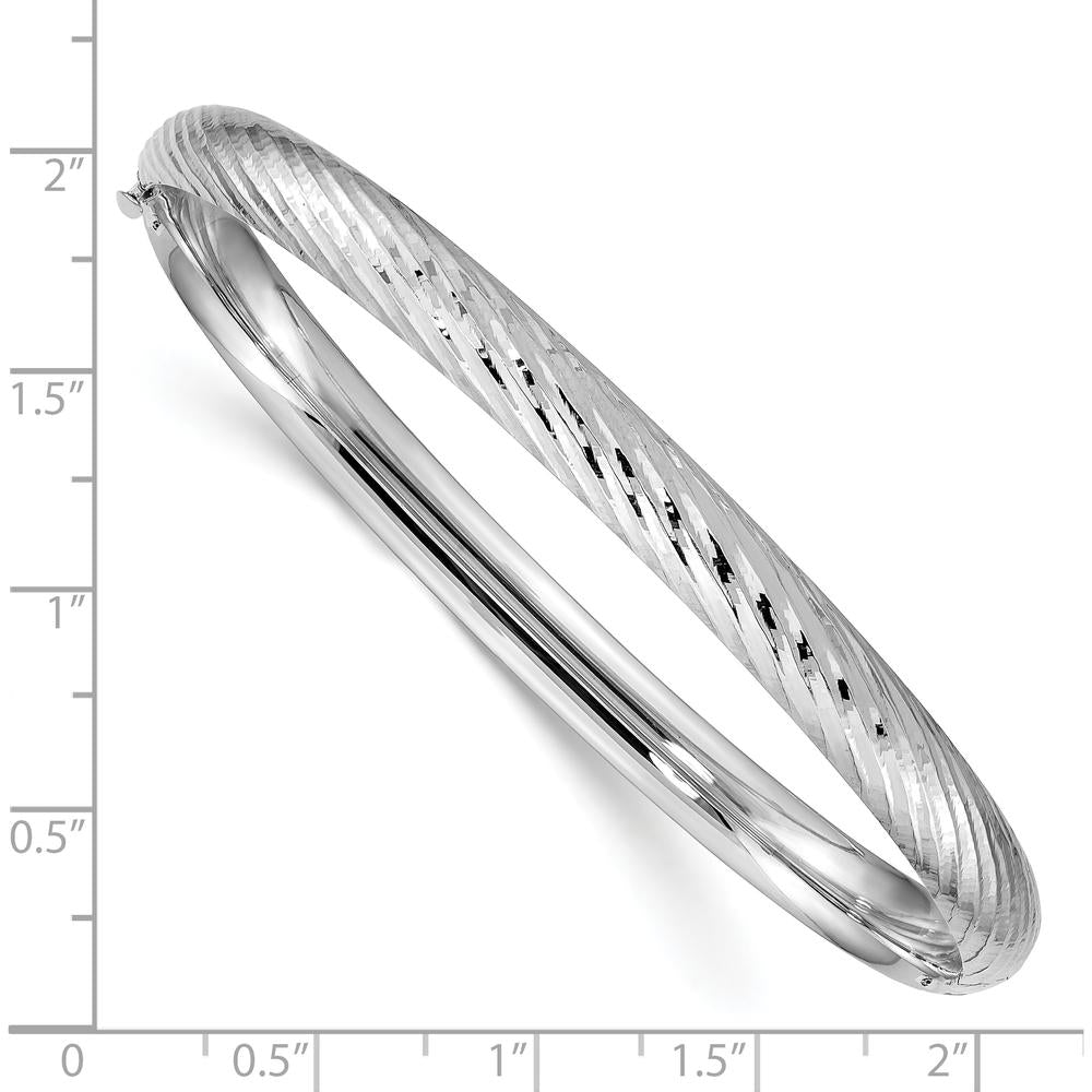 14K White Gold 6mm Polished Textured Hinged Oval Bangle Bracelet by Oro Pregiato