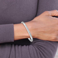 14K White Gold 6mm Polished Textured Hinged Oval Bangle Bracelet by Oro Pregiato