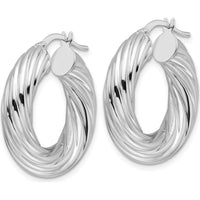 14K White Gold 6mm Polished Twisted Hollow Round Hoop Earrings - Rhodium Plated by 0