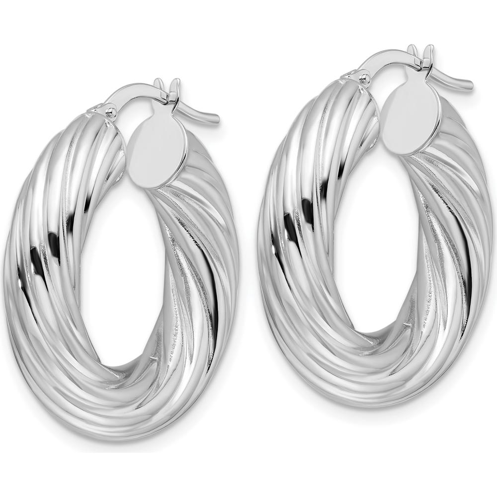 14K White Gold 6mm Polished Twisted Hollow Round Hoop Earrings - Rhodium Plated by 0