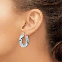 14K White Gold 6mm Polished Twisted Hollow Round Hoop Earrings - Rhodium Plated by 0