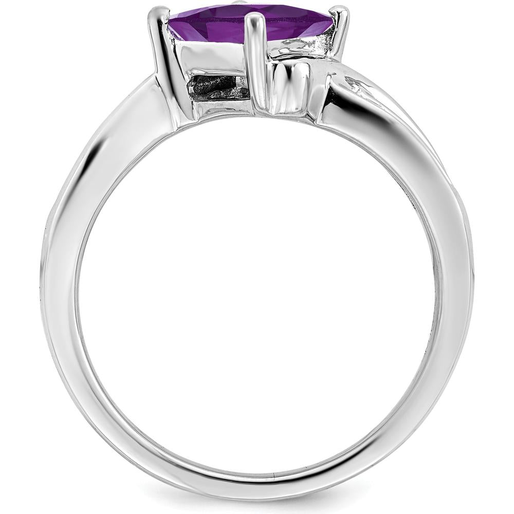 14K White Gold 6mm Princess Cut Amethyst and Diamond Ring - 1.02 Carat Amethyst, 0.12 Carat Diamonds by 0