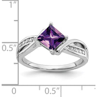 14K White Gold 6mm Princess Cut Amethyst and Diamond Ring - 1.02 Carat Amethyst, 0.12 Carat Diamonds by 0