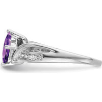 14K White Gold 6mm Princess Cut Amethyst and Diamond Ring - 1.02 Carat Amethyst, 0.12 Carat Diamonds by 0