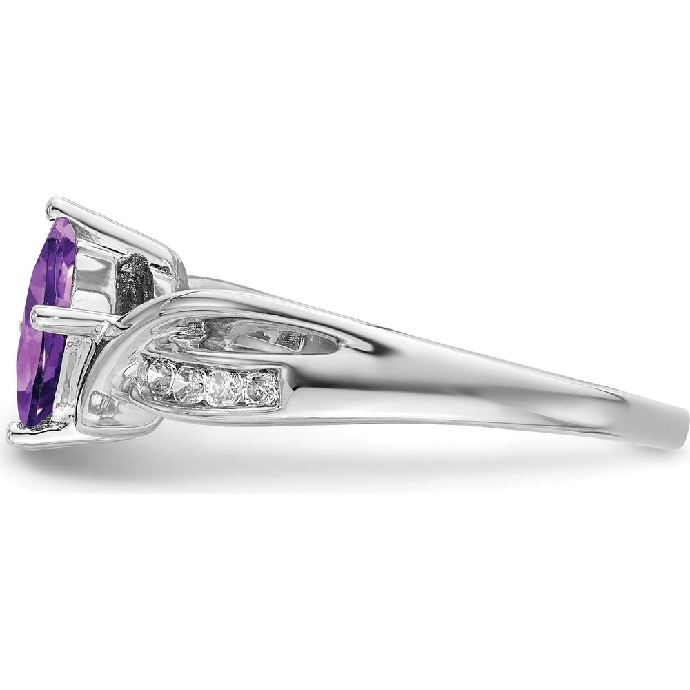 14K White Gold 6mm Princess Cut Amethyst and Diamond Ring - 1.02 Carat Amethyst, 0.12 Carat Diamonds by 0