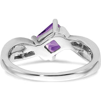 14K White Gold 6mm Princess Cut Amethyst and Diamond Ring - 1.02 Carat Amethyst, 0.12 Carat Diamonds by 0