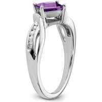 14K White Gold 6mm Princess Cut Amethyst and Diamond Ring - 1.02 Carat Amethyst, 0.12 Carat Diamonds by 0