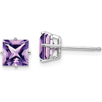 14K White Gold 6mm Princess Cut Amethyst Stud Earrings - 1.00 Carat Total Amethyst Weight by Monteluci Fine Jewelry
