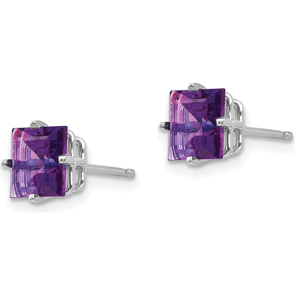 14K White Gold 6mm Princess Cut Amethyst Stud Earrings - 1.00 Carat Total Amethyst Weight by Monteluci Fine Jewelry