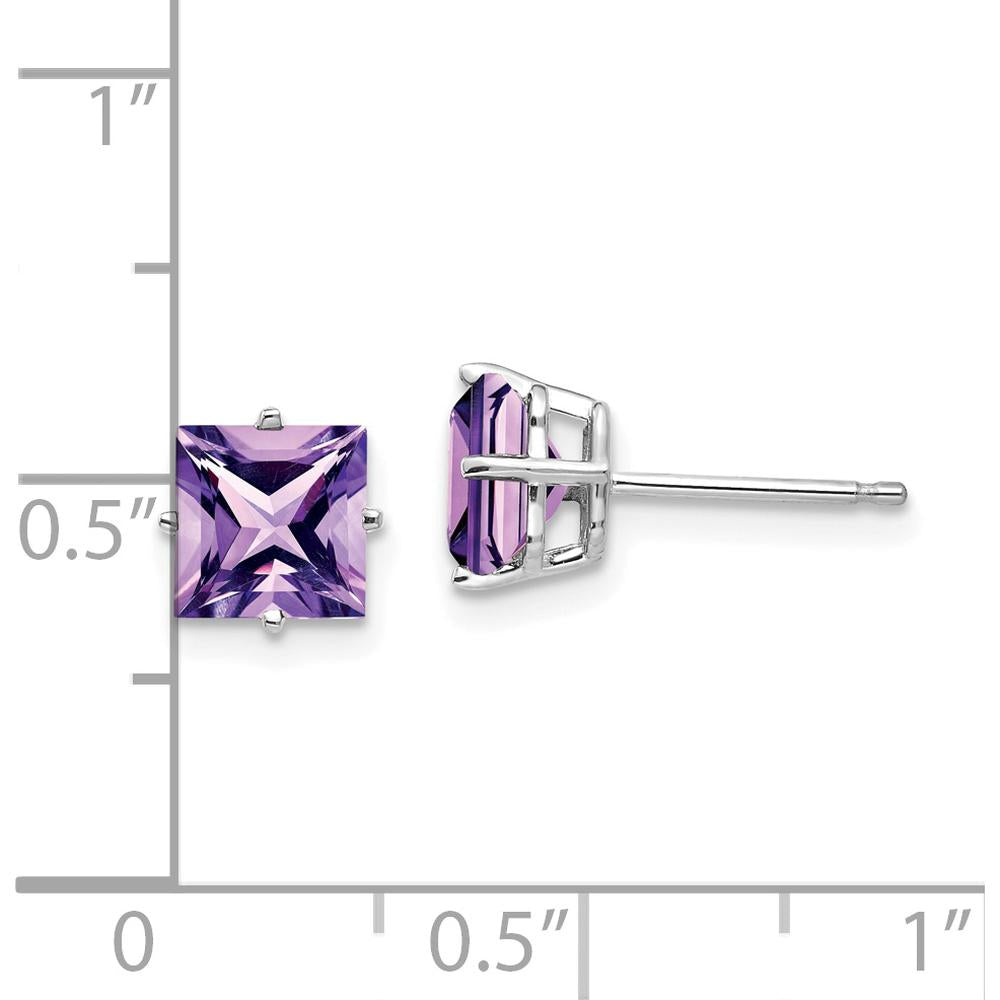 14K White Gold 6mm Princess Cut Amethyst Stud Earrings - 1.00 Carat Total Amethyst Weight by Monteluci Fine Jewelry