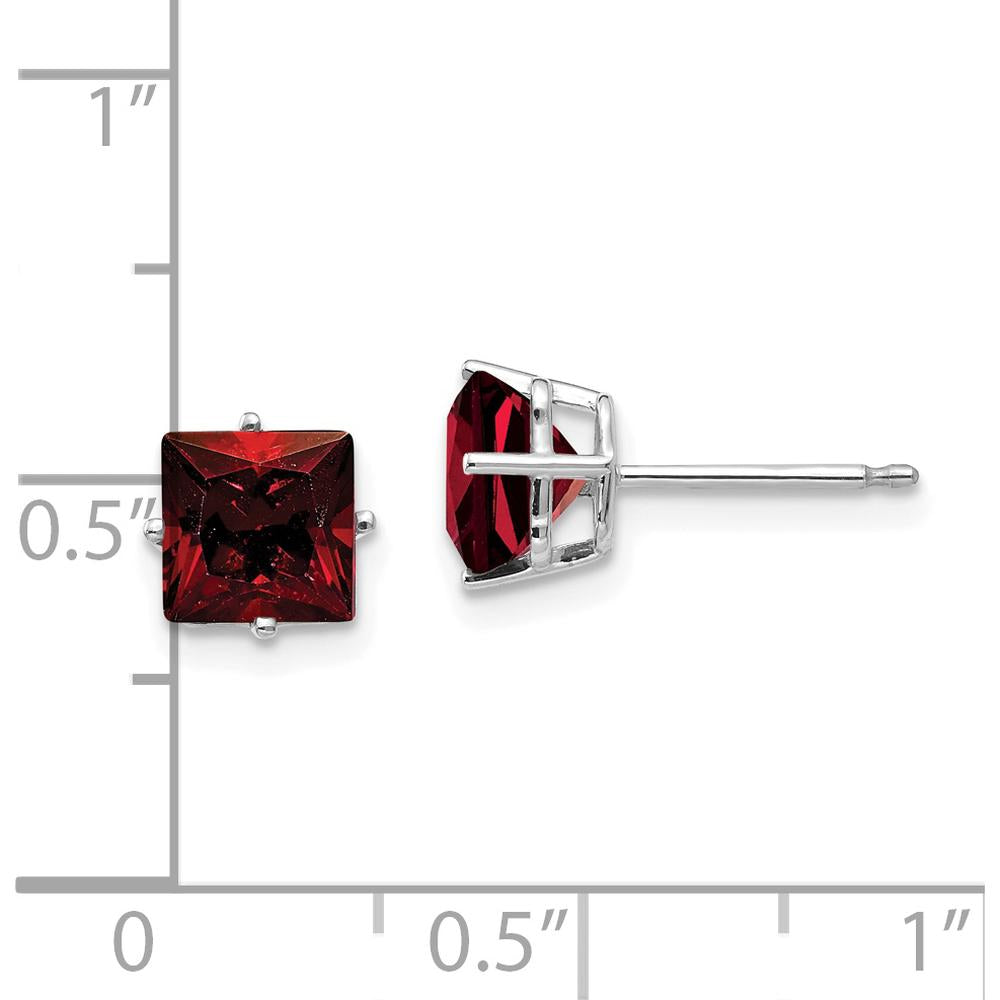 14K White Gold 6mm Princess Cut Garnet Stud Earrings - 1.4 Carat Total Gem Weight by Monteluci Fine Jewelry