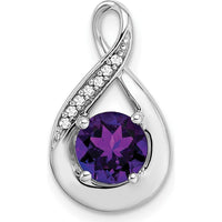 14K White Gold 6mm Round Amethyst and Diamond Pendant - 0.80 Carat Amethyst, 0.035 Carat Total Diamond Weight by Lumare Gioia
