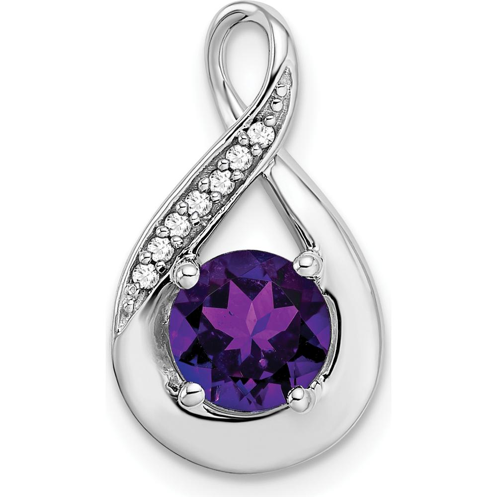 14K White Gold 6mm Round Amethyst and Diamond Pendant - 0.80 Carat Amethyst, 0.035 Carat Total Diamond Weight by Lumare Gioia
