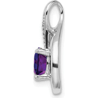 14K White Gold 6mm Round Amethyst and Diamond Pendant - 0.80 Carat Amethyst, 0.035 Carat Total Diamond Weight by Lumare Gioia