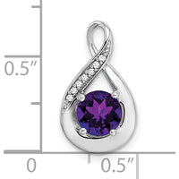 14K White Gold 6mm Round Amethyst and Diamond Pendant - 0.80 Carat Amethyst, 0.035 Carat Total Diamond Weight by Lumare Gioia