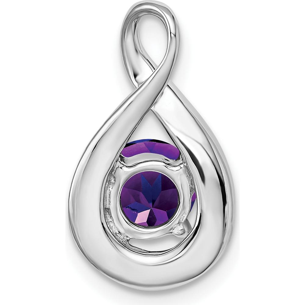 14K White Gold 6mm Round Amethyst and Diamond Pendant - 0.80 Carat Amethyst, 0.035 Carat Total Diamond Weight by Lumare Gioia