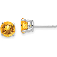 14K White Gold 6mm Round Citrine Stud Earrings - 0.75 Carat Total Gem Weight by Monteluci Fine Jewelry