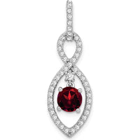 14K White Gold 6mm Round Garnet and Diamond Dangle Pendant with 45 Round Diamonds - 0.8 Carat Garnet, 0.04 Carat Total Diamond Weight by Lumare Gioia